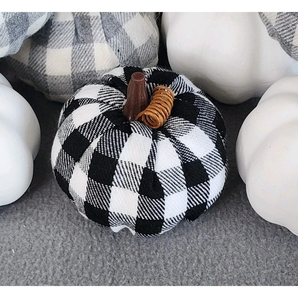 Unbranded Fabric Foam Pumpkin Buffalo‎ Plaid Gingham Solid White Black Grey 16pc